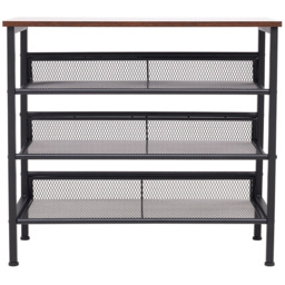 H&O Direct 3 Mesh Shelf Shoe Rack with Wooden Top - Size: 67.5 x 73 x 29.5cm - Black - Wilko