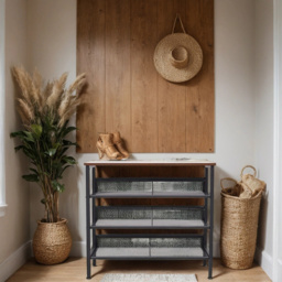 H&O Direct 3 Mesh Shelf Shoe Rack with Wooden Top - Size: 67.5 x 73 x 29.5cm - Black - Wilko - thumbnail 3