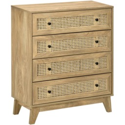 Portland 4 Drawer Wood Effect Rattan Storage Cabinet - Brown - Wilko - thumbnail 3