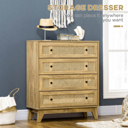 Portland 4 Drawer Wood Effect Rattan Storage Cabinet - Brown - Wilko - thumbnail 5
