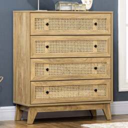 Portland 4 Drawer Wood Effect Rattan Storage Cabinet - Brown - Wilko - thumbnail 1