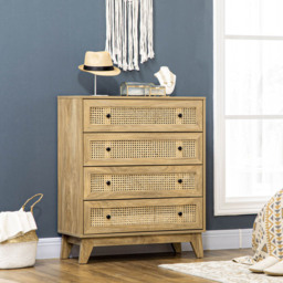 Portland 4 Drawer Wood Effect Rattan Storage Cabinet - Brown - Wilko - thumbnail 4