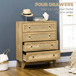 Portland 4 Drawer Wood Effect Rattan Storage Cabinet - Brown - Wilko - thumbnail 6