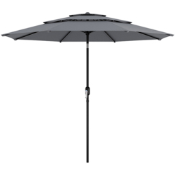Living and Home Light Grey 3 Tier Crank and Tilt Parasol with Weave Cement Base 3m - Wilko - thumbnail 1