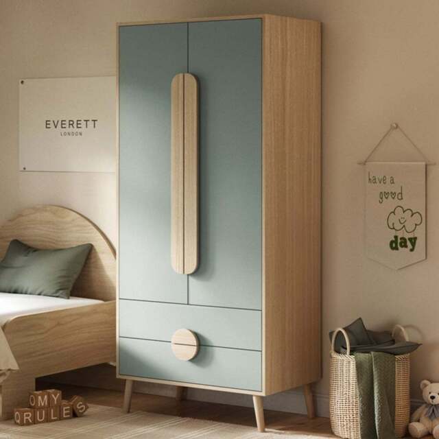 Flair Noah 2 Door 2 Drawer Green and Oak Wardrobe - Size: 2 Door, 2 Drawer - Wilko - image 1