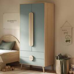 Flair Noah 2 Door 2 Drawer Green and Oak Wardrobe - Size: 2 Door, 2 Drawer - Wilko - thumbnail 1