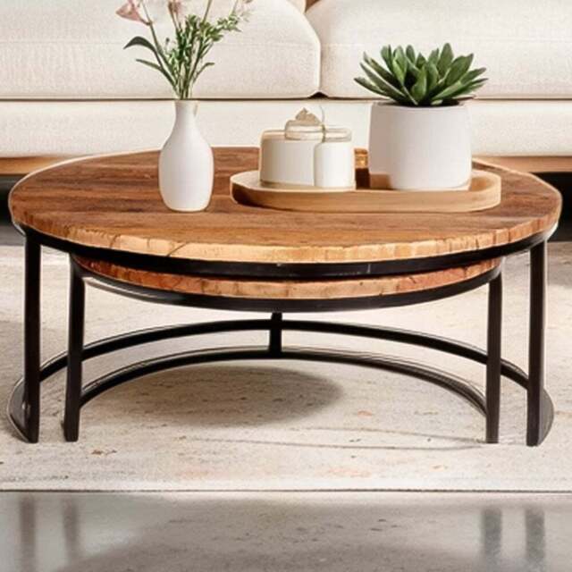 Brooklyn Wooden Round Nest of Tables Set of 2 - Brown - Wilko - image 1