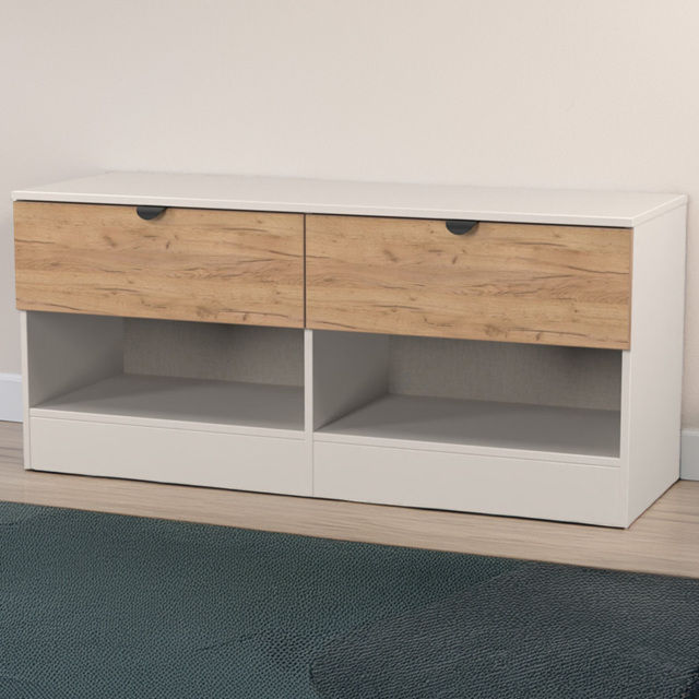 Crowndale Bora 2 Drawer 2 Shelf Gold Oak and Kashmir Storage Unit - Cream - Wilko - image 1