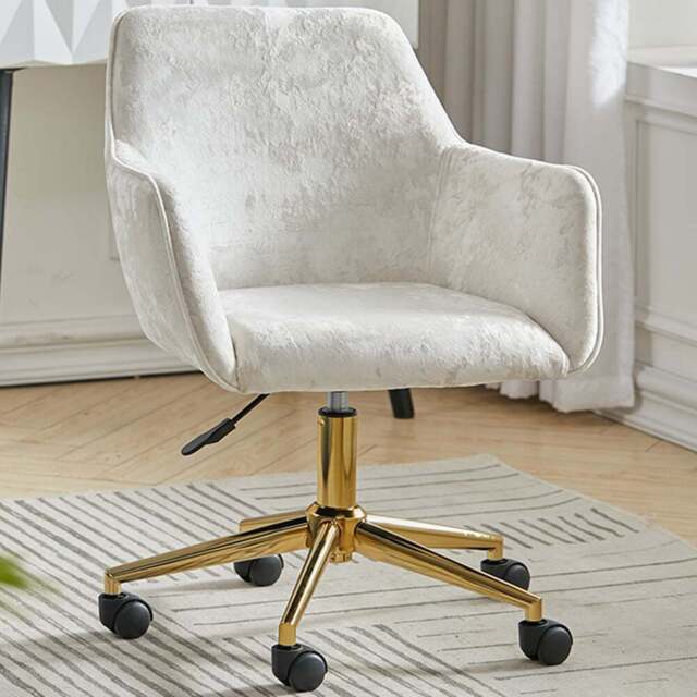 Living and Home Velvet Home Office Swivel Task Chair with Flared Arms - Cream - Wilko - image 1