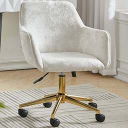 Living and Home Velvet Home Office Swivel Task Chair with Flared Arms - Cream - Wilko