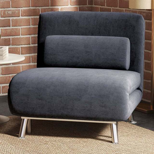 HOMCOM Single Charcoal Grey Velvet Chair Bed with Adjustable Backrest - Wilko - image 1