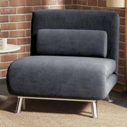 HOMCOM Single Charcoal Grey Velvet Chair Bed with Adjustable Backrest - Wilko