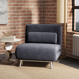 HOMCOM Single Charcoal Grey Velvet Chair Bed with Adjustable Backrest - Wilko - thumbnail 5
