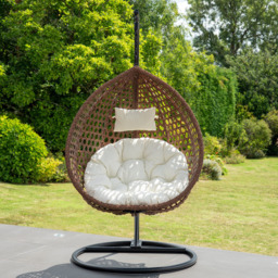 Artemis Home Sunbury Single Cream Rattan Effect Hanging Egg Pod Chair - Size: 1 Seater - Wilko