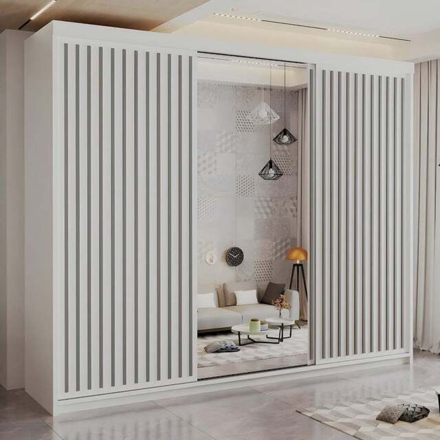 Sliding Wardrobes 4U Royal 3 Door White Weave Minimalist Mirrored Wardrobe 150cm - Wilko - image 1