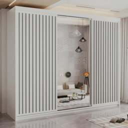 Sliding Wardrobes 4U Royal 3 Door White Weave Minimalist Mirrored Wardrobe 150cm - Wilko
