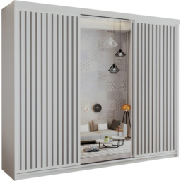 Sliding Wardrobes 4U Royal 3 Door White Weave Minimalist Mirrored Wardrobe 150cm - Wilko - thumbnail 3