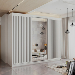Sliding Wardrobes 4U Royal 3 Door White Weave Minimalist Mirrored Wardrobe 150cm - Wilko - thumbnail 5