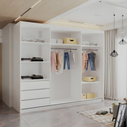 Sliding Wardrobes 4U Royal 3 Door White Weave Minimalist Mirrored Wardrobe 150cm - Wilko - thumbnail 4