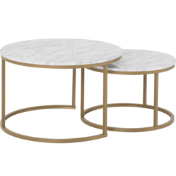 Seconique Dallas Marble and Gold Effect Round Nest of Tables Set of 2 - Size: 74 x 74 x 47cm - White - Wilko - thumbnail 3