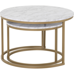 Seconique Dallas Marble and Gold Effect Round Nest of Tables Set of 2 - Size: 74 x 74 x 47cm - White - Wilko - thumbnail 5