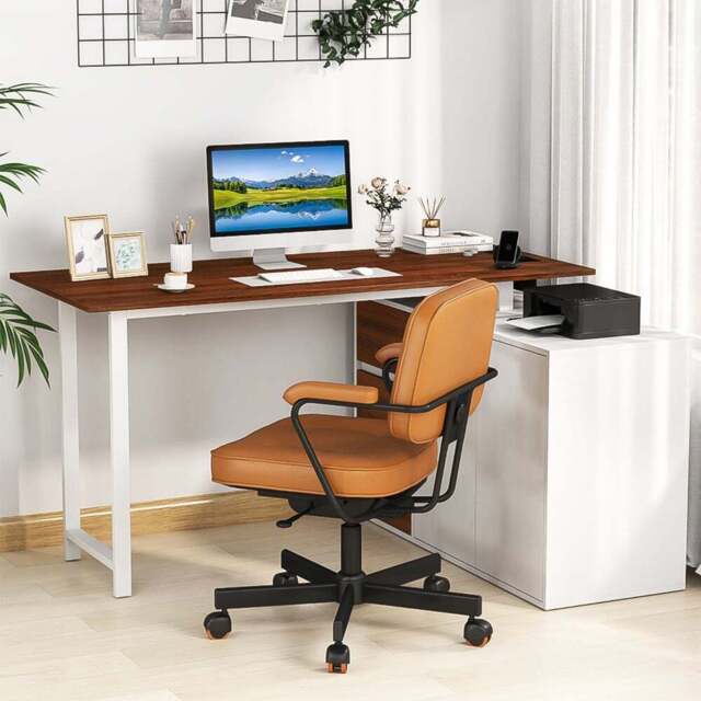 Costway L Shaped Computer Desk Natural and White - Size: 138 x 104 x 74cm - n/a - Wilko