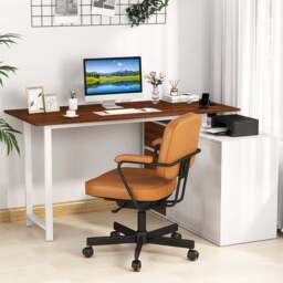Costway L Shaped Computer Desk Natural and White - Size: 138 x 104 x 74cm - n/a - Wilko - thumbnail 1