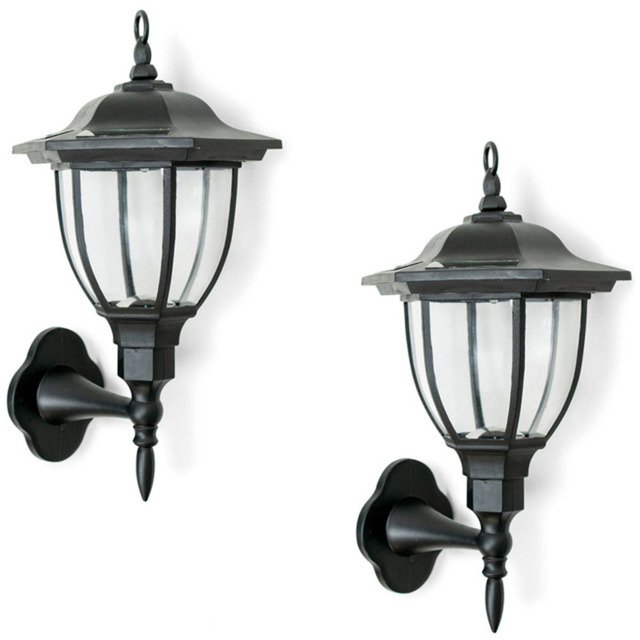 ValueLights Mayfair Set of 2 Black Outdoor Solar Wall Fence Lights - Size: 30 x 16.8 x 16.8cm - Wilko - image 1