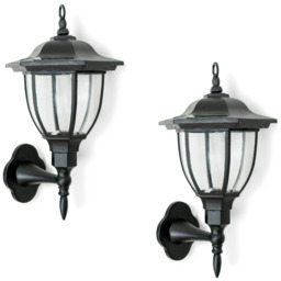 ValueLights Mayfair Set of 2 Black Outdoor Solar Wall Fence Lights - Size: 30 x 16.8 x 16.8cm - Wilko