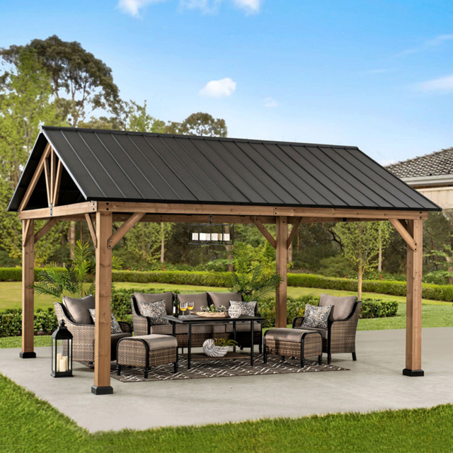 Sunjoy Rebra 4.04 x 4.65m Anthracite Cedar Wood Gazebo - Black - Wilko - image 1