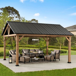 Sunjoy Rebra 4.04 x 4.65m Anthracite Cedar Wood Gazebo - Black - Wilko - thumbnail 1