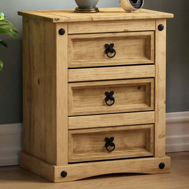 VIDA DESIGNS Corona 3 Drawer Pine Bedside Table - Brown - Wilko - image 1