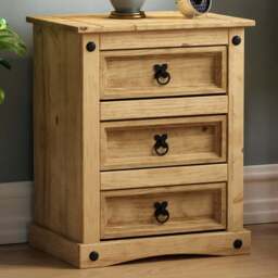 VIDA DESIGNS Corona 3 Drawer Pine Bedside Table - Brown - Wilko - thumbnail 1