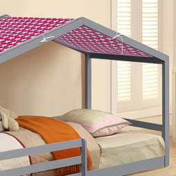 Brooklyn Single Grey Wooden House Style Bed with Red Tent - Wilko - thumbnail 3