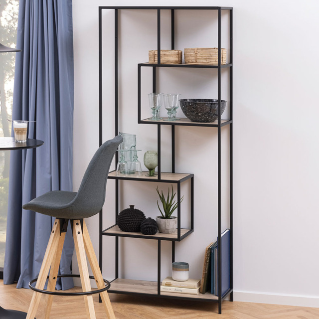 Florence Seaford 5 Shelf Sonoma Oak and Black Metal Bookcase - Furniture To Go - Wilko - image 1