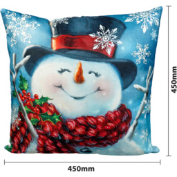Xmas Haus Festive Happy Snowman Christmas Cushion 45 x 45cm - Size: 450 x 450 x 150cm - White - Wilko - thumbnail 6