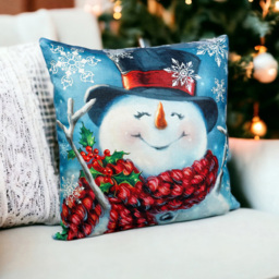 Xmas Haus Festive Happy Snowman Christmas Cushion 45 x 45cm - Size: 450 x 450 x 150cm - White - Wilko - thumbnail 3