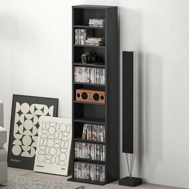 HOMCOM 9 Shelf Black DVD and CD Media Storage Unit - Size: 140 x 24 x 33cm - Wilko - image 1