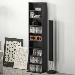 HOMCOM 9 Shelf Black DVD and CD Media Storage Unit - Size: 140 x 24 x 33cm - Wilko - thumbnail 1