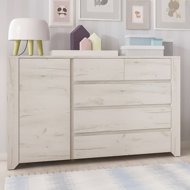 Florence Angel Single Door 5 Drawer Chest of Drawers - White - Furniture to Go - Wilko - image 1