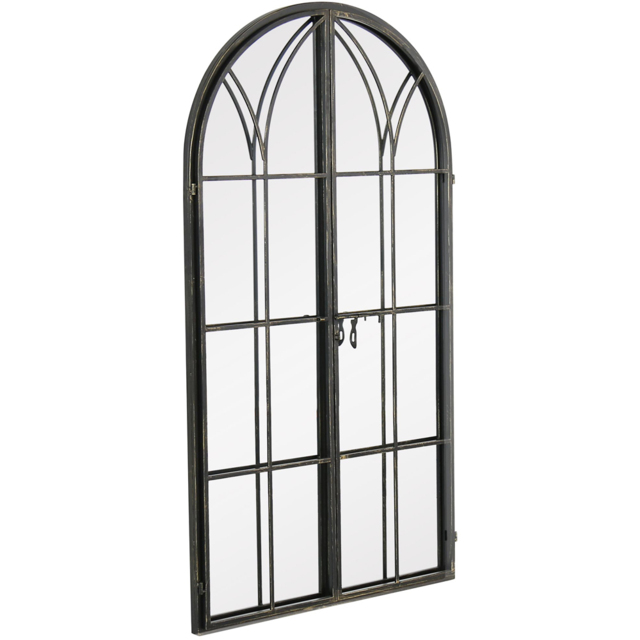 MirrorOutlet Summer View Metal Arched Opening Window Garden Mirror 160 x 85cm - Size: 160 x 85 x 3cm - Black - Wilko - image 1