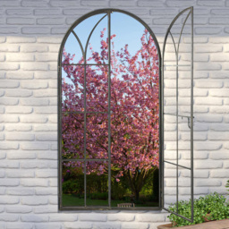 MirrorOutlet Summer View Metal Arched Opening Window Garden Mirror 160 x 85cm - Size: 160 x 85 x 3cm - Black - Wilko - thumbnail 3