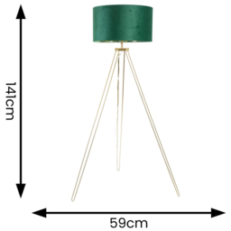 ValueLights Aero Gold Hairpin Tripod LED Floor Lamp with Green and Gold Velvet Drum Lamp Shade - Size: 141 x 59 x 59cm - Wilko - thumbnail 5