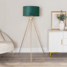 ValueLights Aero Gold Hairpin Tripod LED Floor Lamp with Green and Gold Velvet Drum Lamp Shade - Size: 141 x 59 x 59cm - Wilko - thumbnail 3