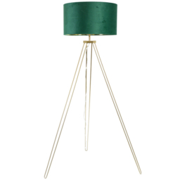 ValueLights Aero Gold Hairpin Tripod LED Floor Lamp with Green and Gold Velvet Drum Lamp Shade - Size: 141 x 59 x 59cm - Wilko - thumbnail 1