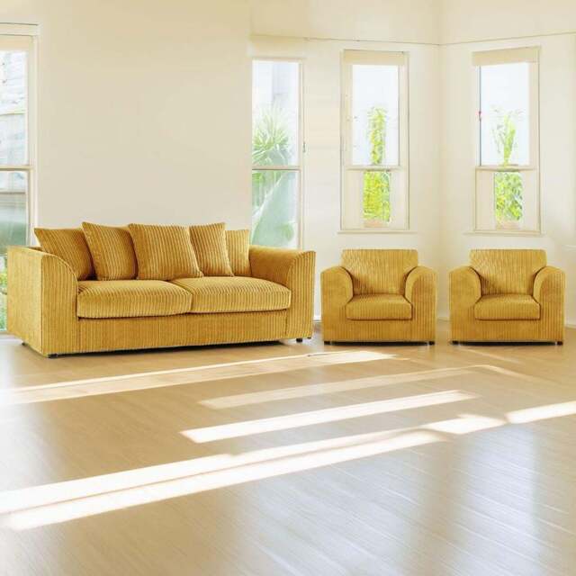 Luxor 5 Seater Mustard Jumbo Cord Scatter Back Sofa Suite - Yellow - Wilko - image 1