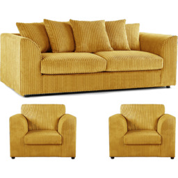 Luxor 5 Seater Mustard Jumbo Cord Scatter Back Sofa Suite - Yellow - Wilko - thumbnail 3