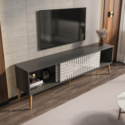 Decorotika Riso 2 Sliding Door Anthracite and White TV Unit - Size: 54 x 180 x 35cm - Multi - Wilko - thumbnail 4