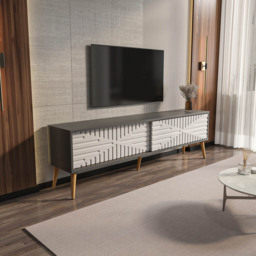 Decorotika Riso 2 Sliding Door Anthracite and White TV Unit - Size: 54 x 180 x 35cm - Multi - Wilko - thumbnail 5