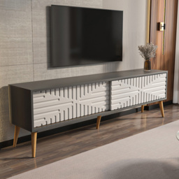 Decorotika Riso 2 Sliding Door Anthracite and White TV Unit - Size: 54 x 180 x 35cm - Multi - Wilko